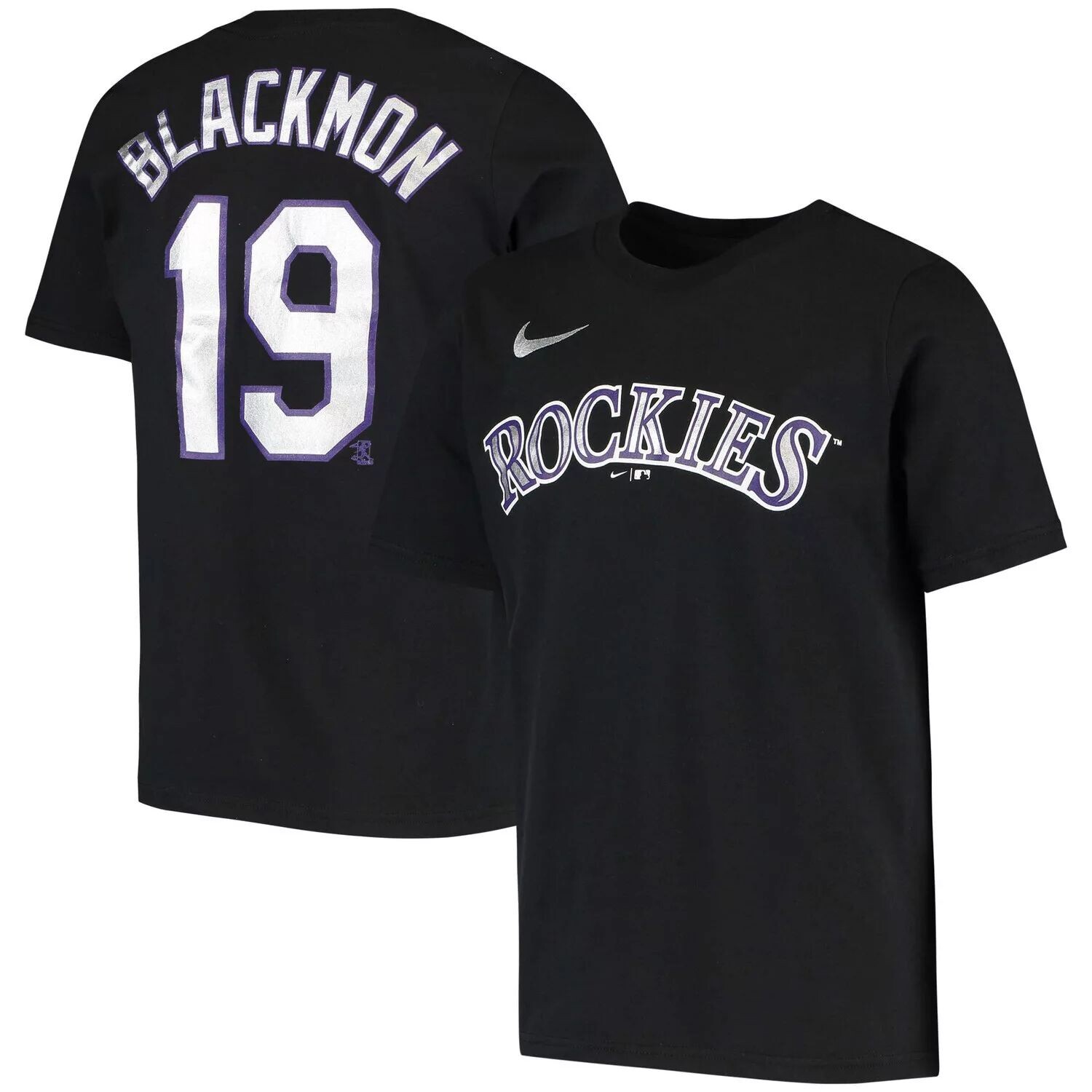 Молодежная футболка Nike Charlie Blackmon Black Colorado Rockies с именем и номером игрока Nike — фото 4
