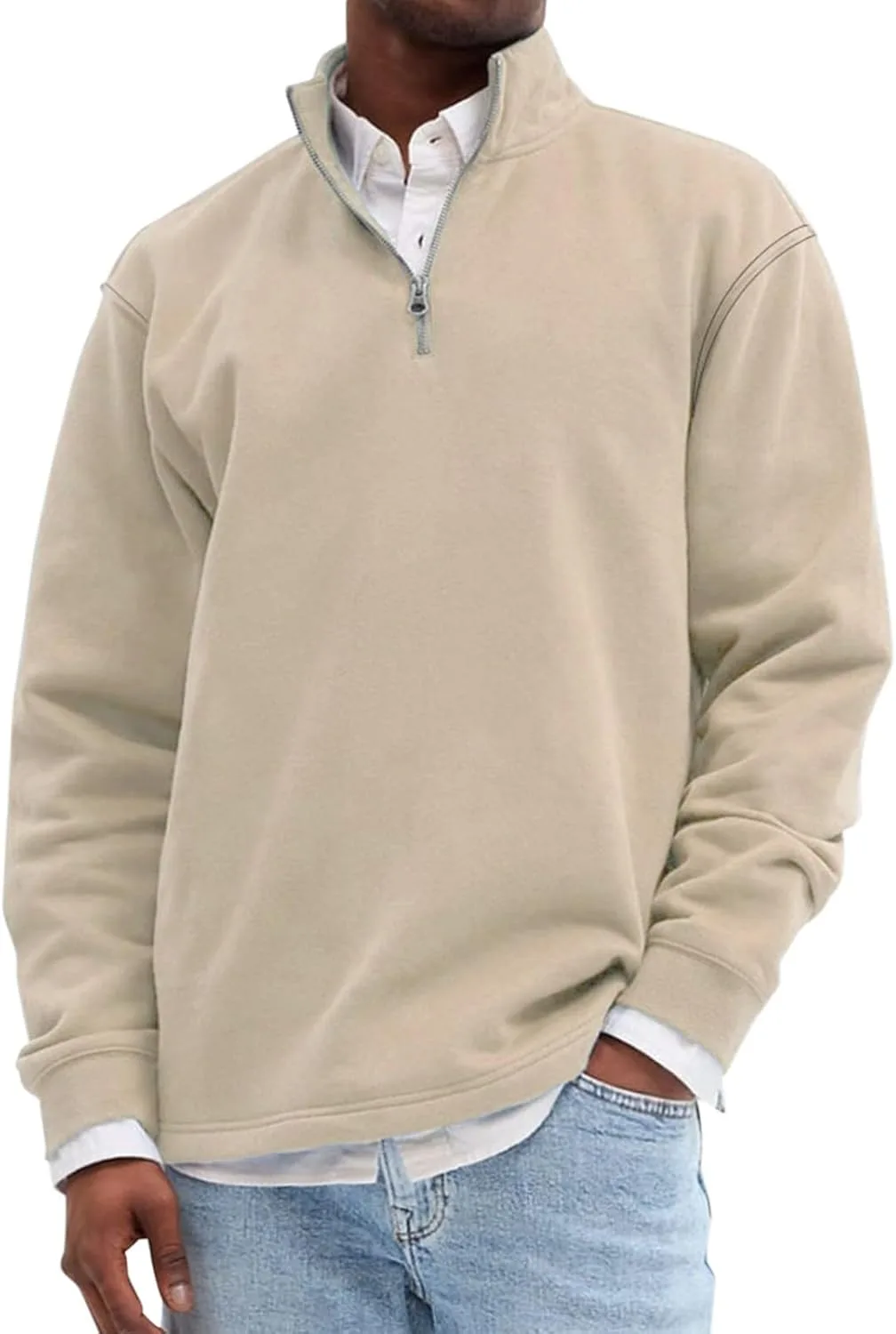 

Мужской пуловер с четвертью молнии, легкий, с длинными рукавами, Slim Fit