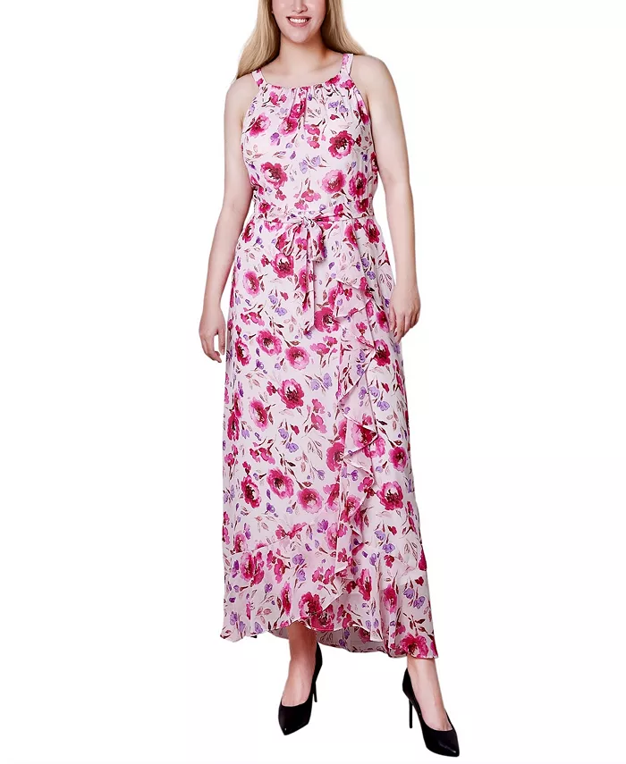 

Миниатюрное макси-платье из шифона с запахом на шее NY Collection, розовый