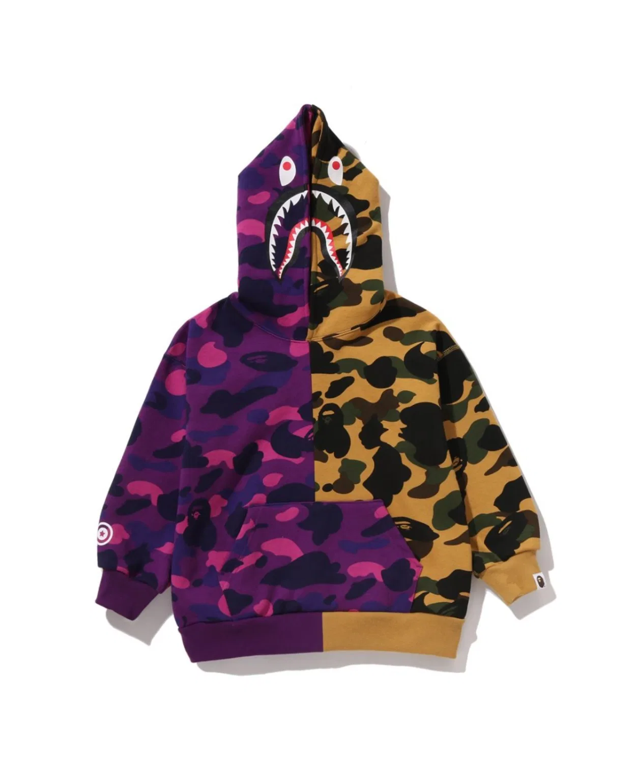 Толстовка с капюшоном BAPE SPLIT CAMO SHARK, хлопок, фиолетовый