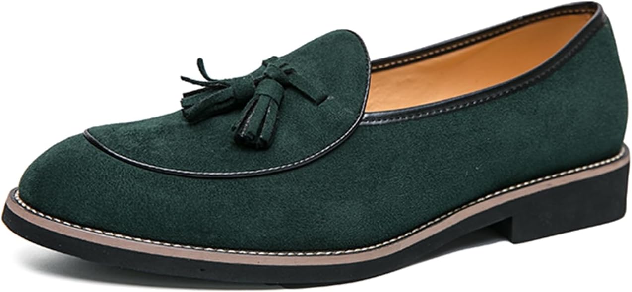 

Мужские замшевые лоферы с кисточками, без шнурков, в ретро-стиле, легкие, дышащие, с мягкой стелькой, с низким каблуком для бизнеса, формальной работы в офисе, повседневного ношения, свадьбы, выпускного, вечеринки, к смокингу Houdbdol, зеленый