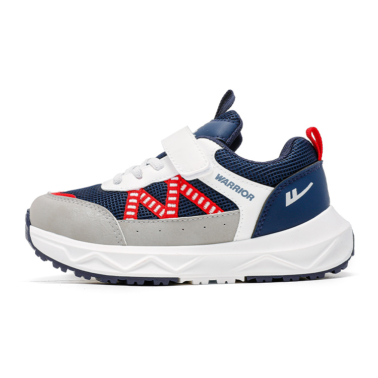 

Детские кроссовки для бега низкие с увеличенной высотой, устойчивые к истиранию и дышащие WARRIOR, темно-синий бежевый серый
