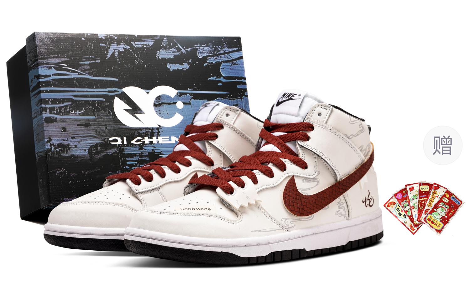 

Nike Кроссовки для скейтбординга Dunk Serpent Lucky Coverage с противоскользящей амортизацией, высокие, мужские, белые, красные