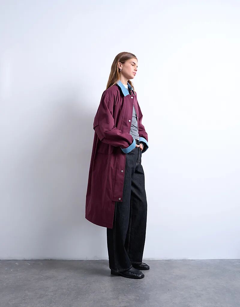 

Удлиненная куртка Topshop с контрастным воротником бордового цвета