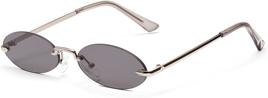 

Солнцезащитные очки UV400 с защитой от УФ-излучения — без оправы, маленькие овальные металлические линзы розового цвета, для женщин и мужчин, для бега и занятий спортом на открытом воздухе generic, Silver-grey