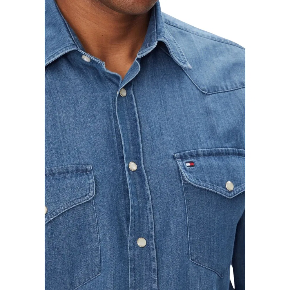 Мужская рубашка с длинным рукавом из легкого денима Light Blue Denim Tommy Hilfiger, Light Blue — фото 4