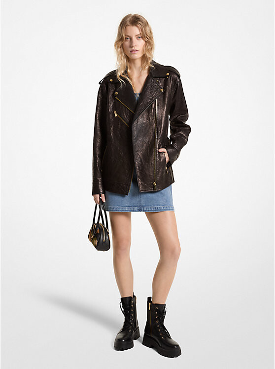 

Куртка Michael Kors Oversized Crinkled Leather Moto, черный