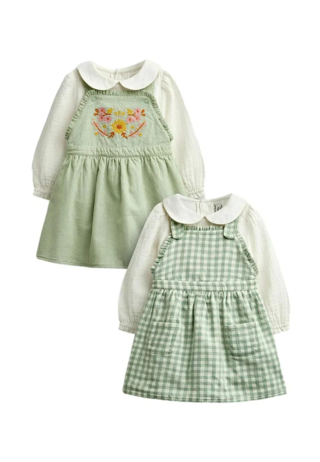 Комплект из двух вышитых платьев - повседневное платье Jojo Maman Bébé, Sage Green Gingham
