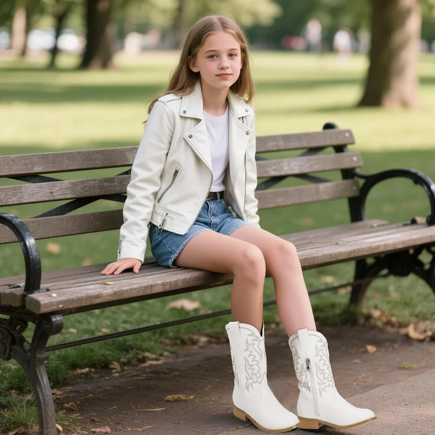 Детские сапоги с вышивкой Cowgirl Cowboy для девочек и мальчиков Hehainom, White — фото 3