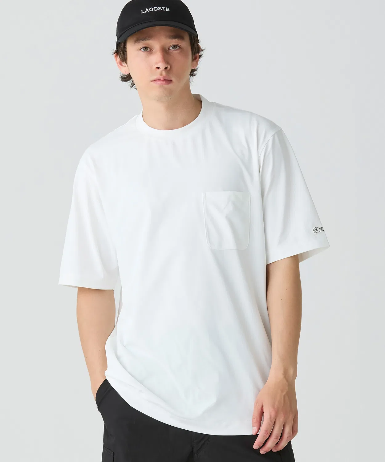 Мужская футболка с логотипом Oversize Pocket Half-Sleeve T-Shirt LACOSTE, Grayish Blue — фото 3
