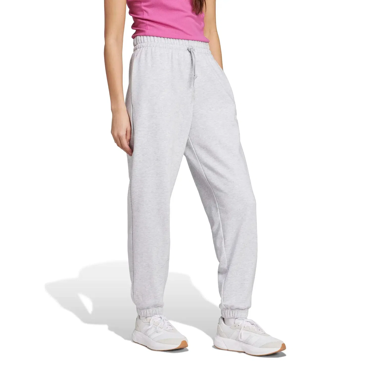 Женские спортивные штаны с высокой посадкой Adidas Essentials Linear French Terry, Серый Белый — фото 3