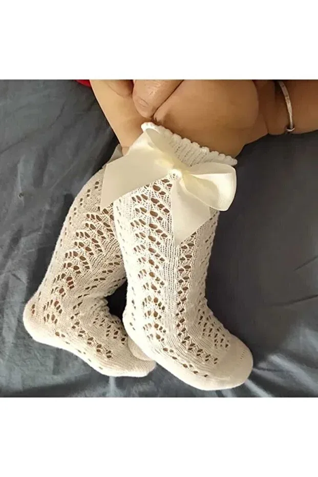 Детские носки для девочек с бантиком Bebeğime Çorap, Nude Color — фото 2