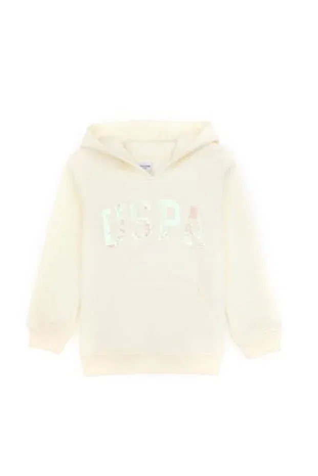 Детское худи для девочек хлопковое U.S. Polo Assn., Cream — фото 3