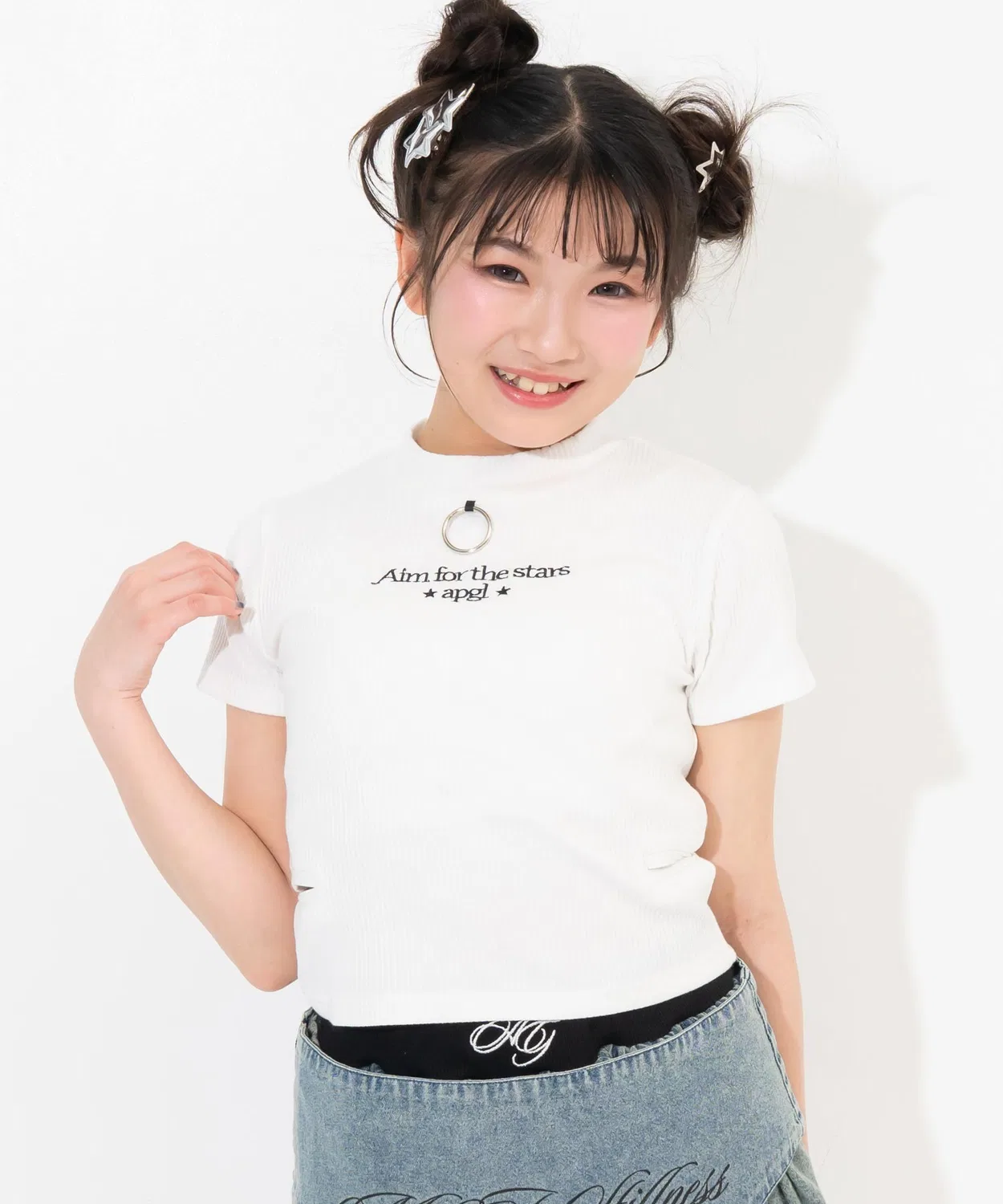Детская футболка с принтом, короткий рукав, модель Side Aki Mini Neck Rib Ring ANAP GiRL, White