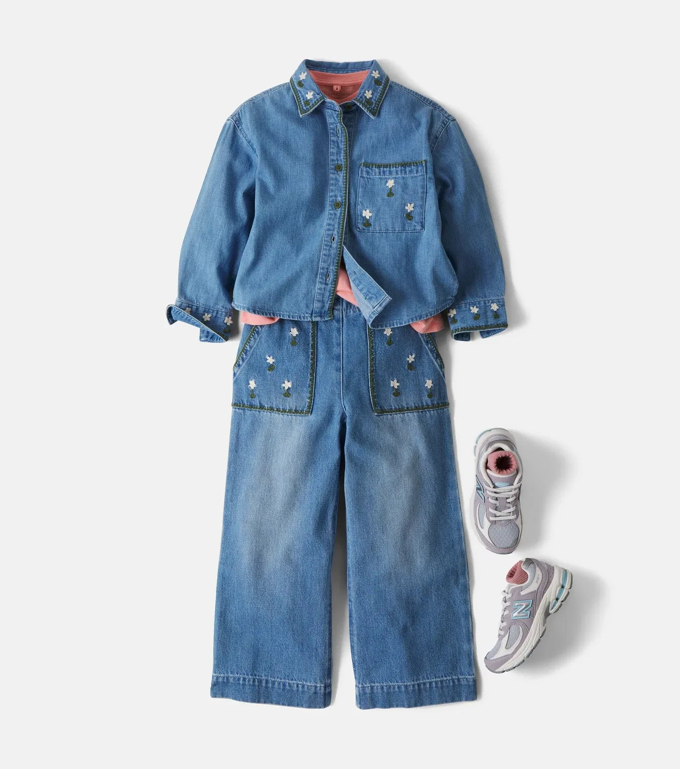 Джинсовая рубашка с цветочным принтом, Stella Mccartney Kids, синий — фото 2