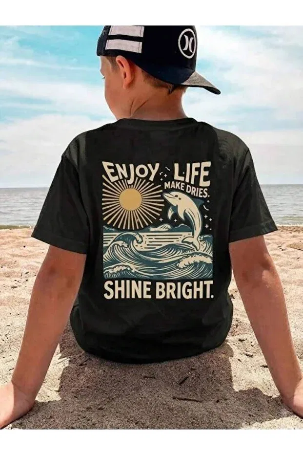 Детская футболка для мальчиков с принтом Enjoy Life Vinraus Giyim, Black — фото 3