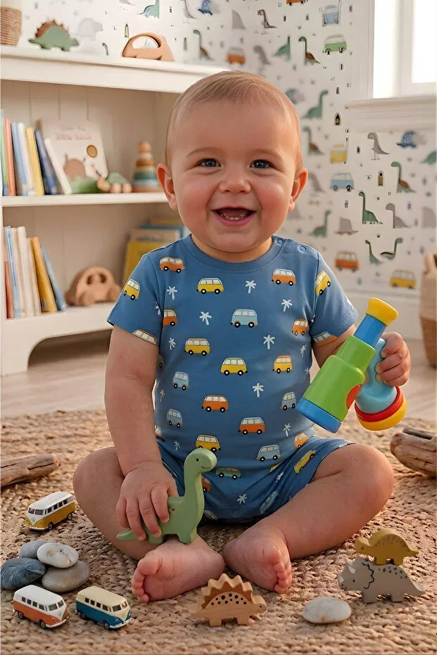 Детский комбинезон с коротким рукавом с принтом For My Baby, Dark Blue