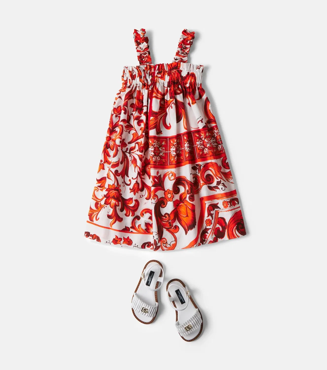 Платье хлопковое с эластичными бретельками Mix Maiolica Orange Dolce&Gabbana Kids, оранжевый — фото 2