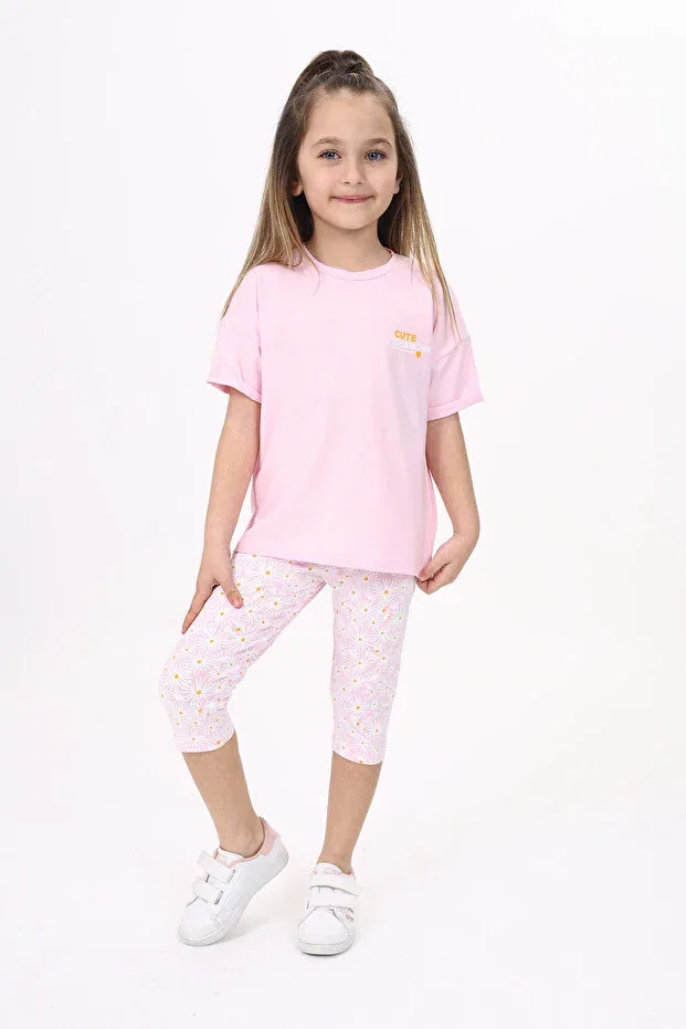 Детский для девочек комплект с принтом Cute Chamomle Printed Capri Suit Toontoy, Pink