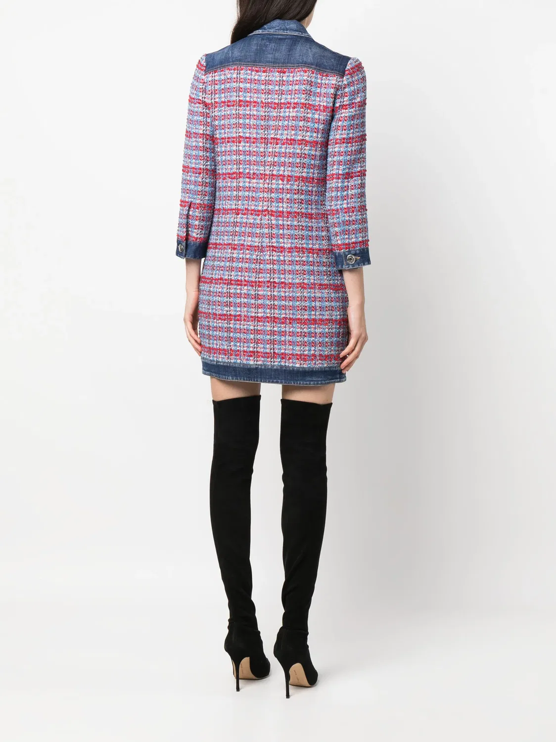 Панельное платье мини из твида и денима DSQUARED2, синий — фото 2