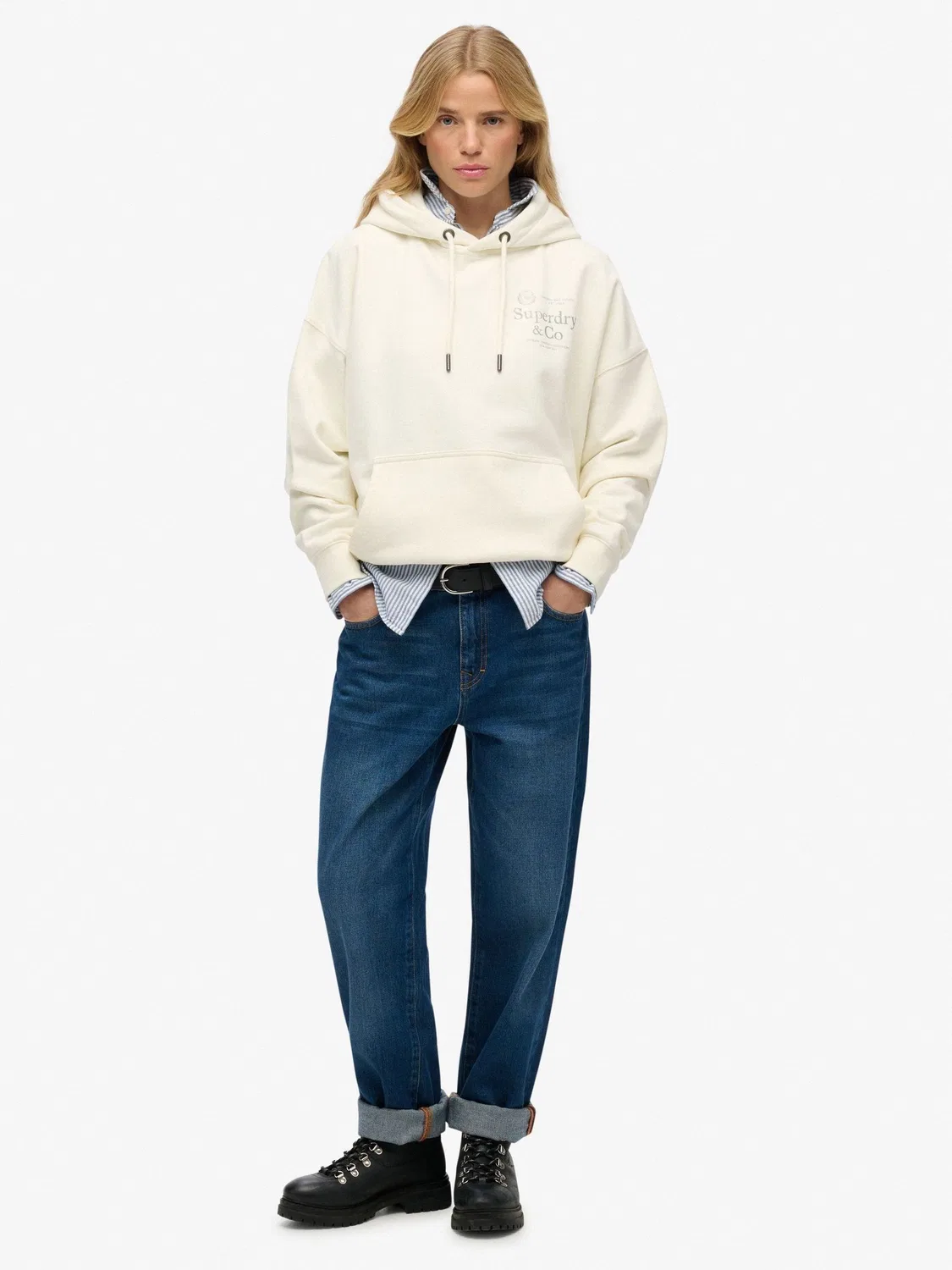 Худи оверсайз Superdry Luxe Casual Relaxed, кремовый — фото 4