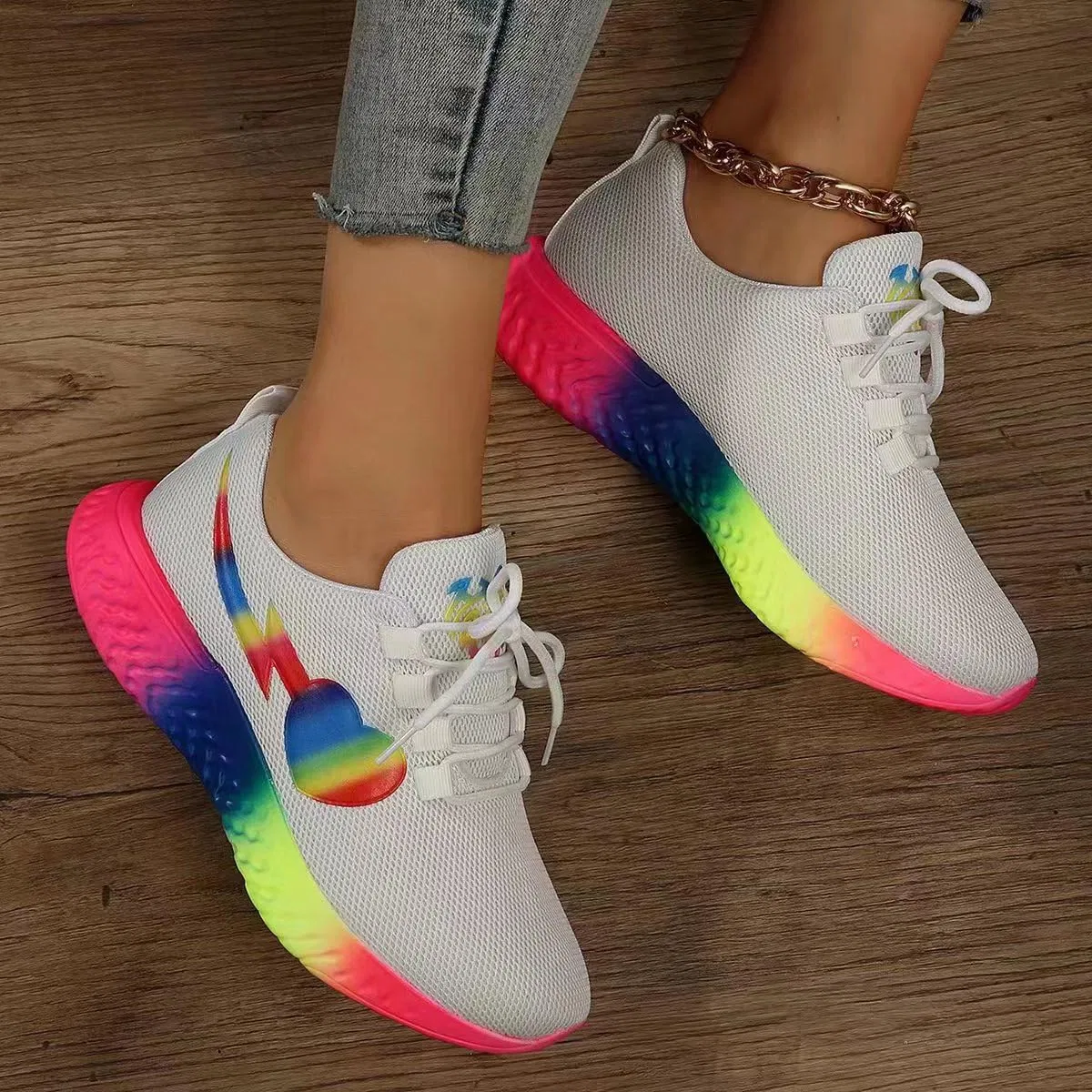 Детские кроссовки с дышащей сеткой Rainbow Breathable Mesh Shoes MEIION, White — фото 3