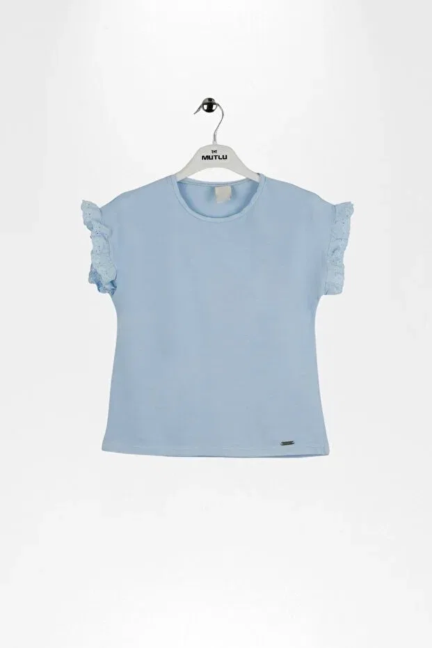 Детская футболка для девочек с коротким рукавом-рюш Mutlu Kids, Blue — фото 2