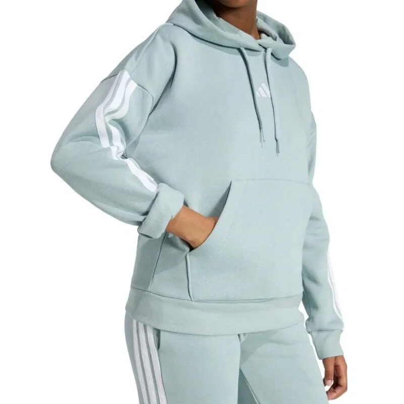 Женское флисовое худи с принтом 3-Stripes Adidas, серое Белый — фото 2