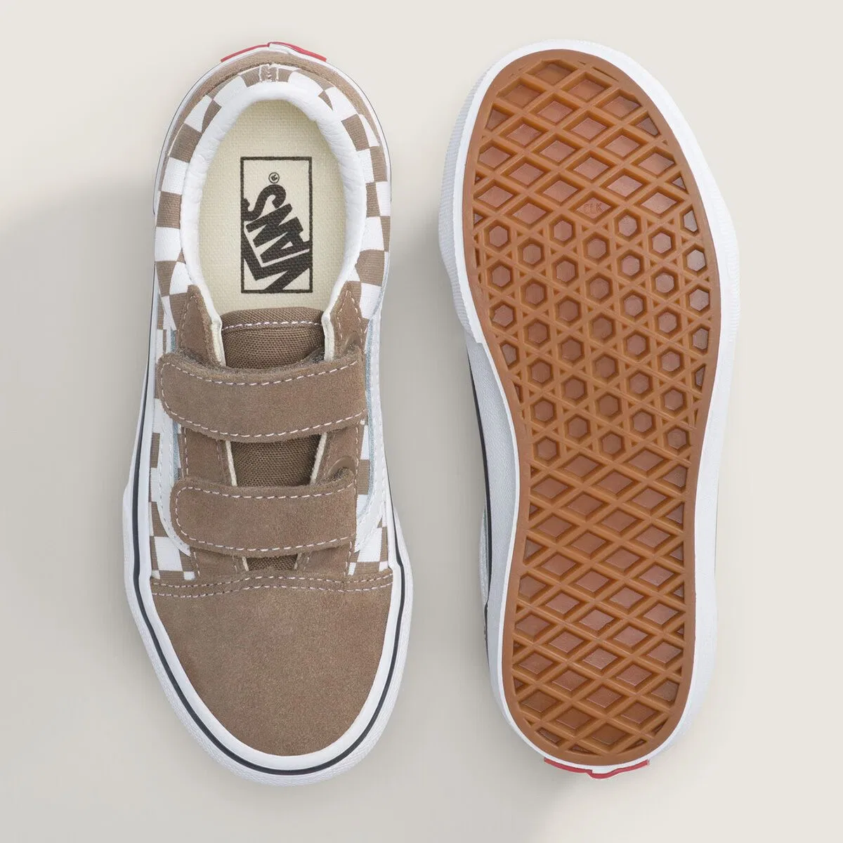Детские кеды для мальчиков с принтом Old Skool V Vans, Color Theory Checkerboard Walnut — фото 3