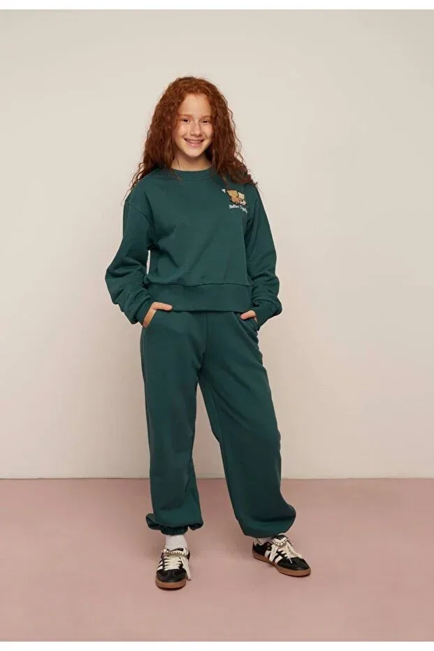 Детский спортивный комплект для девочек хлопковый Limi young girl children's 3-thread non-embroidered cotton tracksuit set Loco Loco, Green