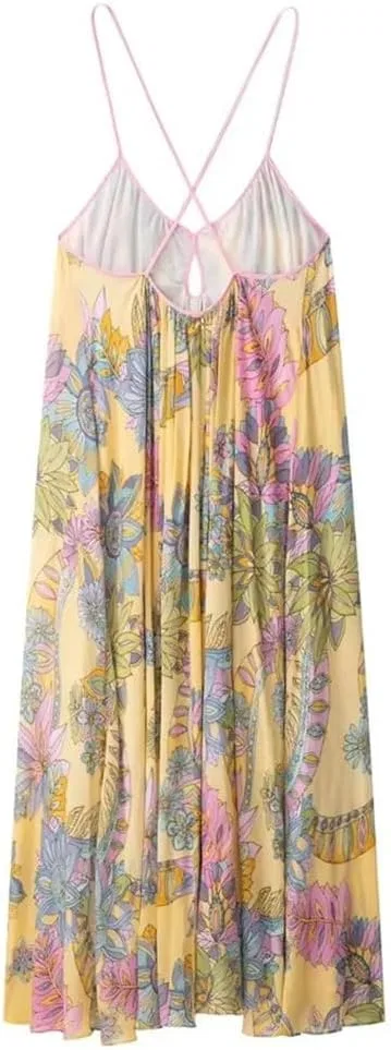Женское летнее платье-комбинация с принтом Backless, Yellow — фото 3