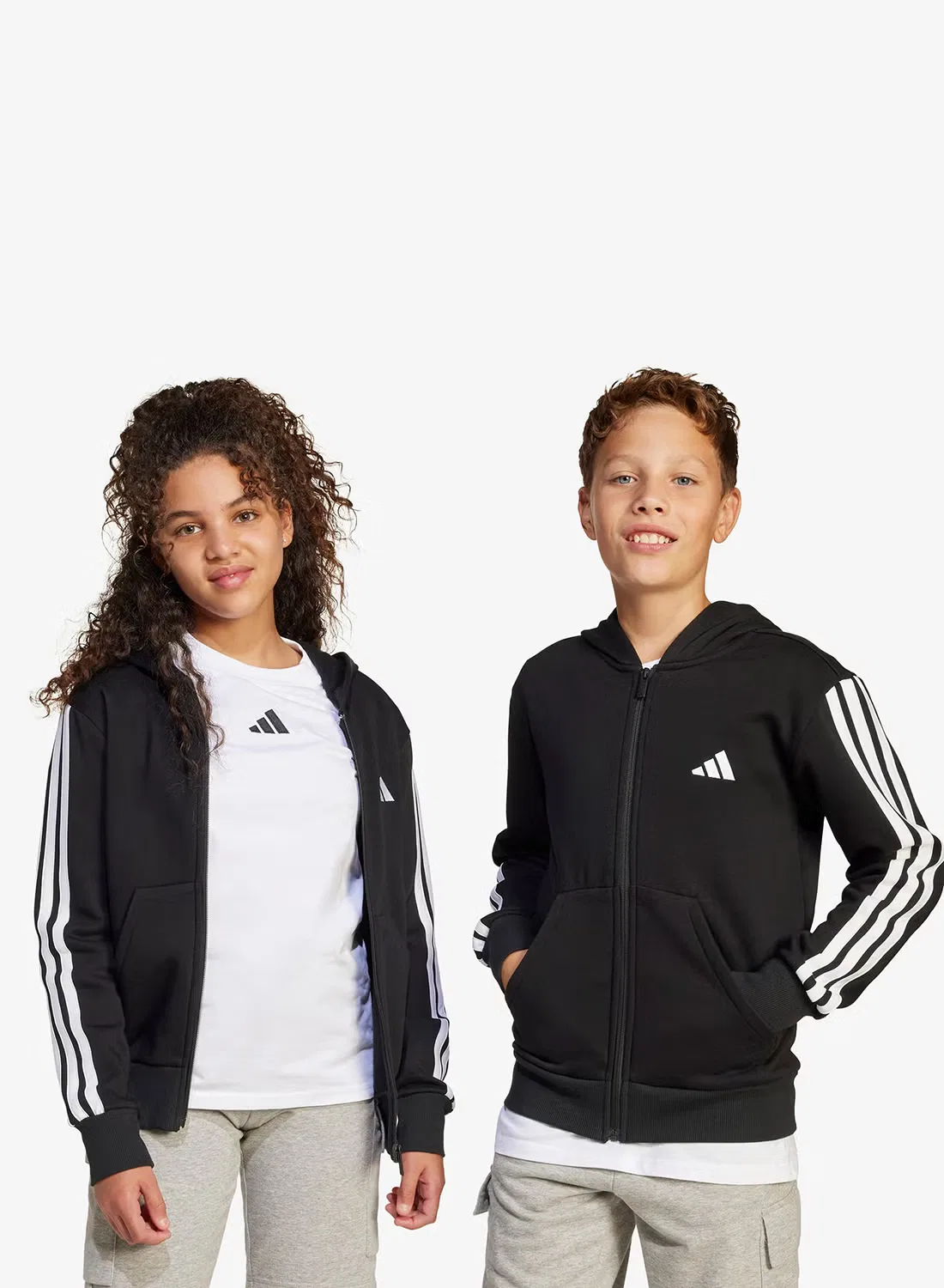 Худи на молнии с классическими 3 полосками Adidas, черный
