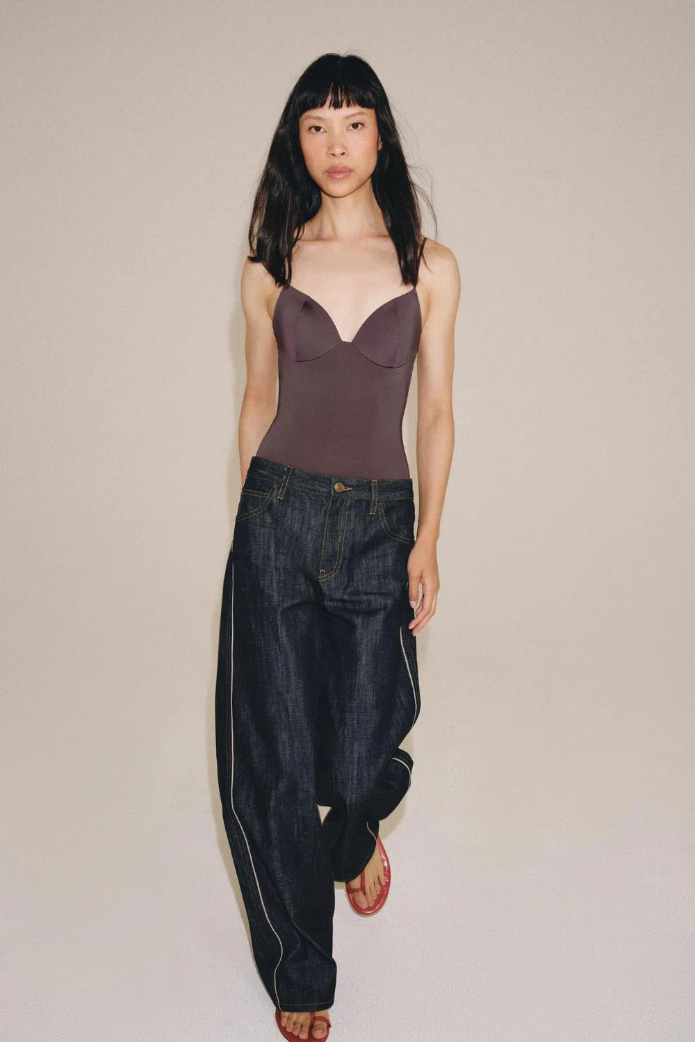 Боди с вырезом в форме сердечка ZARA, Aubergine