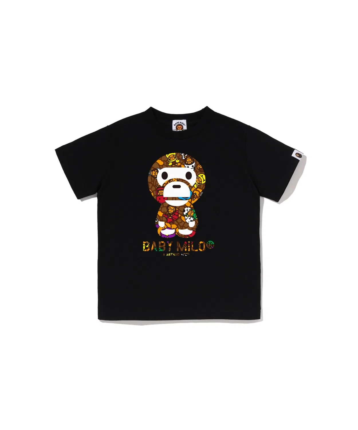 Детская футболка с принтом MILO MULTI DINOSAURS PATTERN A BATHING APE, Черный