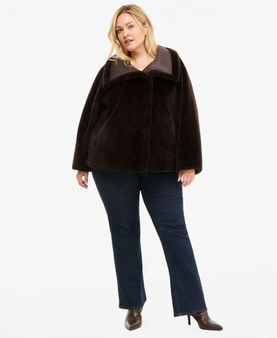 Пальто-куртка с воротником-хомутом Teddy Fleece Calvin Klein, Black Coffee