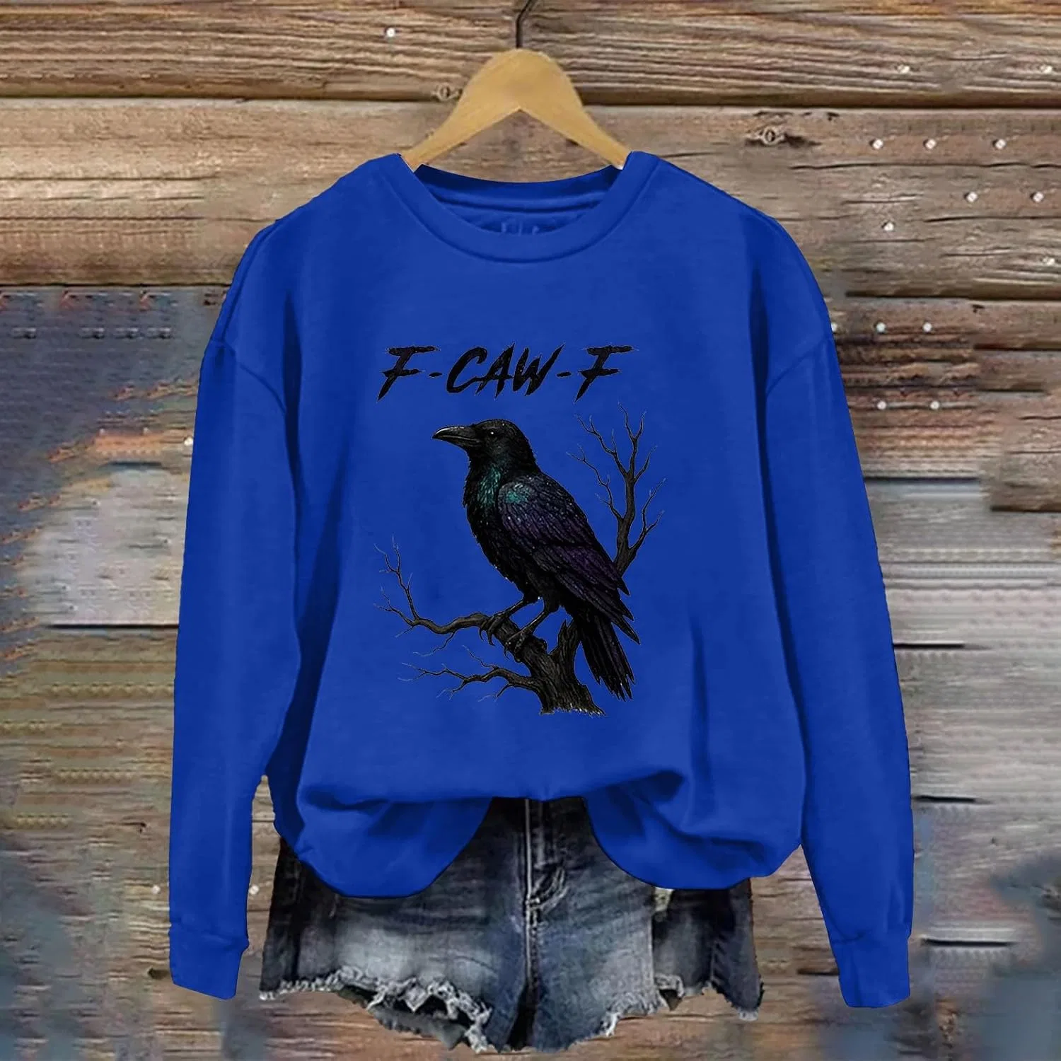 Женский свитшот с принтом F Caw F Crow Funny, 02-A-Blue — фото 2