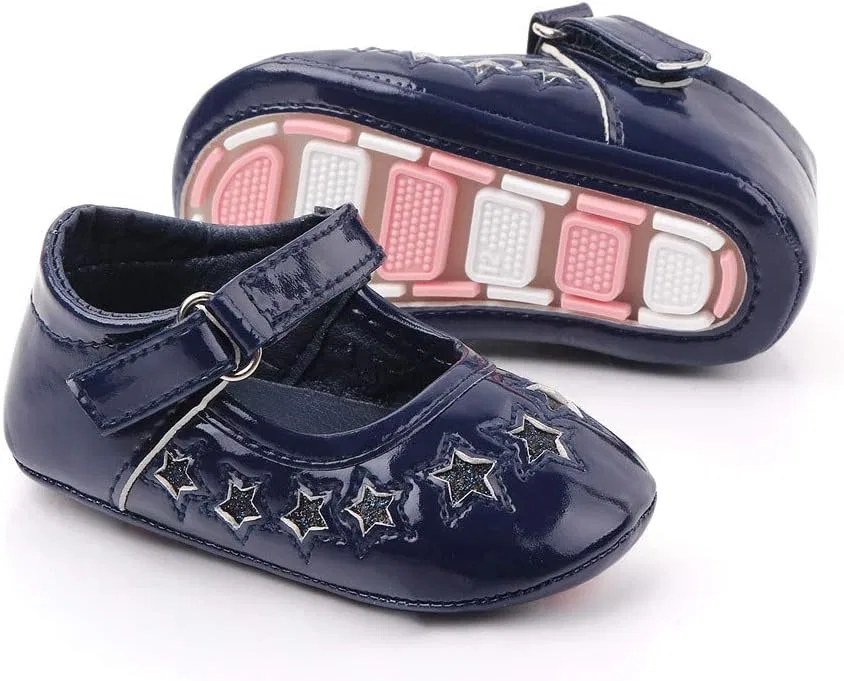 Детские туфли Мэри Джейн для девочек Princess Wedding Dress Ballet Shoes Non-Slip Toddler First Walkers Crib Shoes Purepips, Navy Blue — фото 2