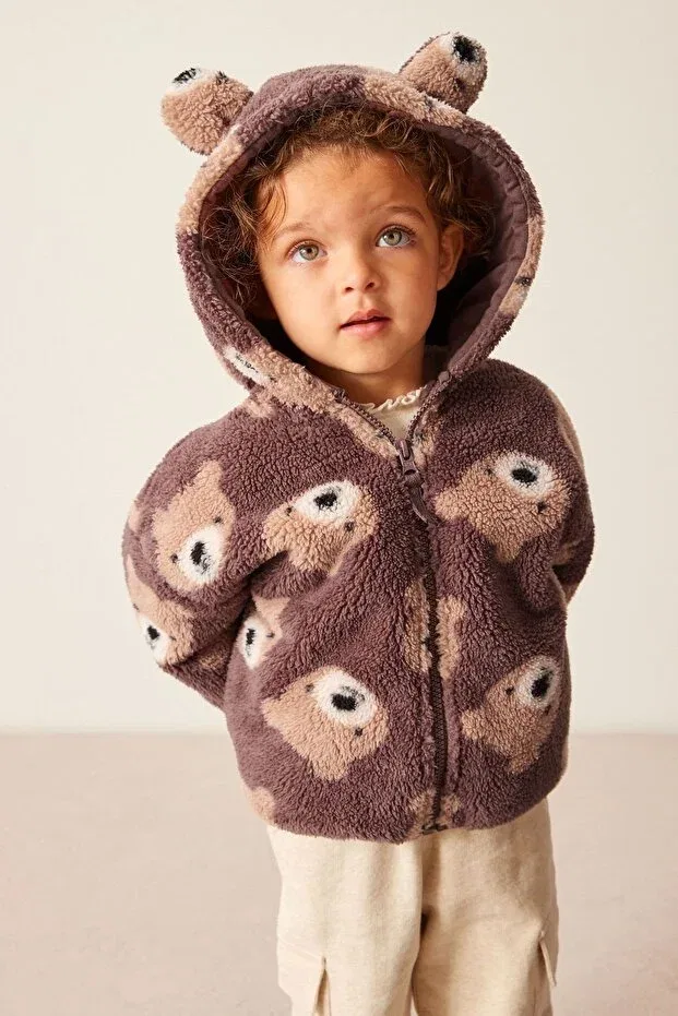 Детское пальто-бомбер с капюшоном Borg Tedi Bear Patterned Next Baby, Brown
