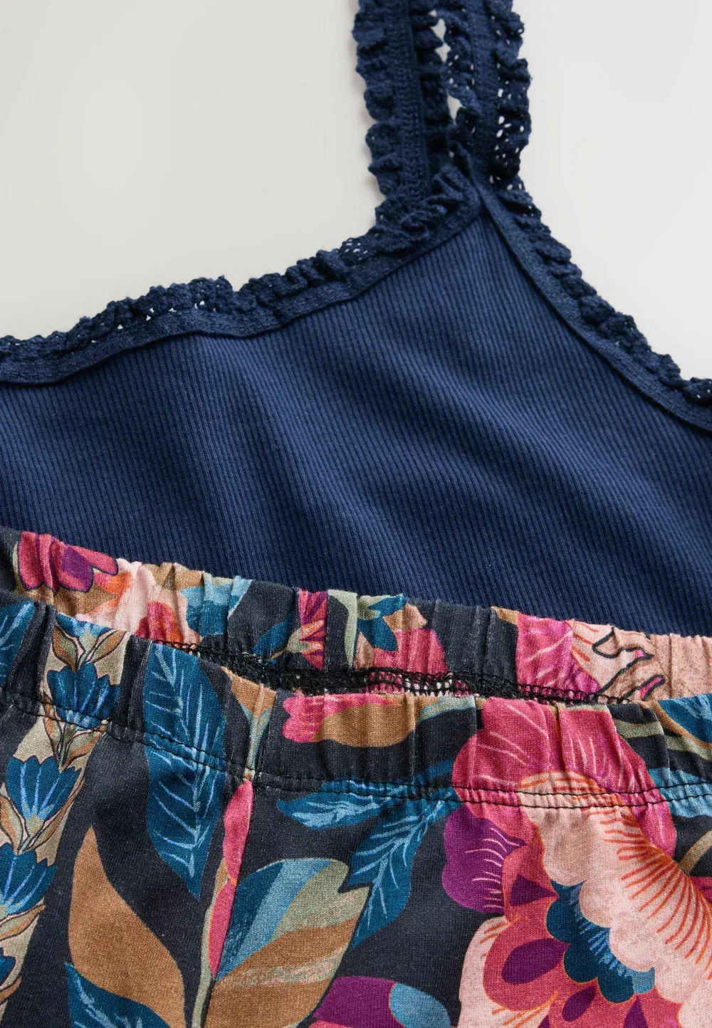 Пижамный комплект из короткой трикотажной майки и топа стандартного кроя Next, Navy Floral — фото 4