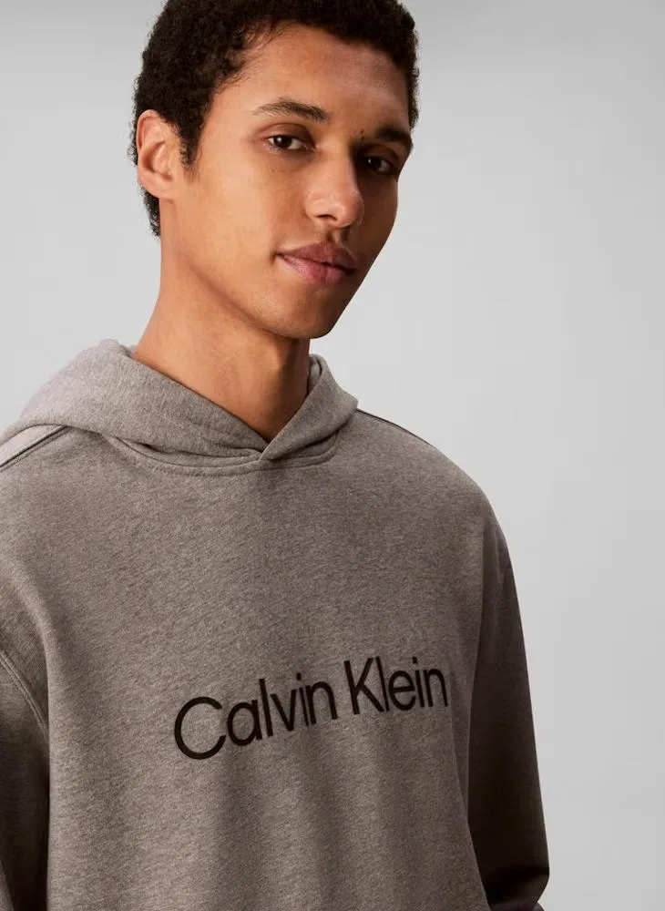 Худи с карманом-кенгуру Logo terry Calvin Klein, серый — фото 4