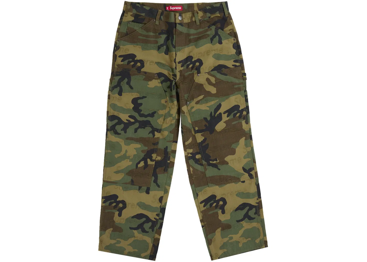Мужские джинсы с двойным коленом Supreme Jacquard Logos Double Knee Denim Painter Jean Supreme, Woodland Camo