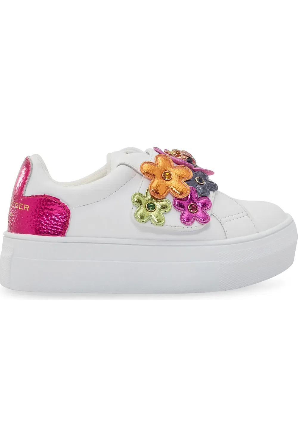 Детские кеды с аппликацией цветов Mini Flower Petal Kurt Geiger London, белый мультиколор — фото 2
