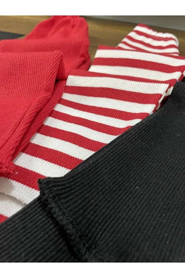 Детские леггинсы для девочек полосатые Berat Moda, Red+White-Black — фото 2