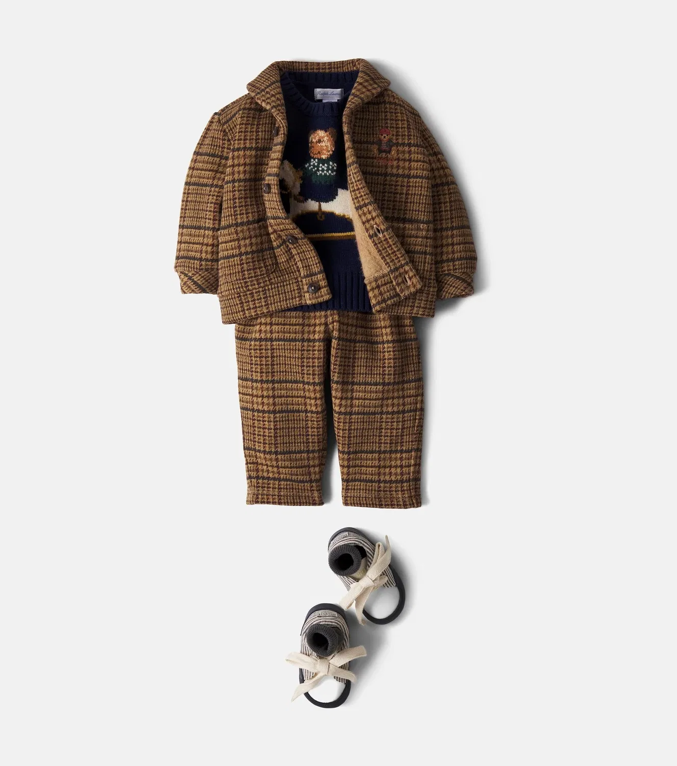 Комплект из куртки и брюк в клетку Glenview Tweed Polo Ralph Lauren Kids, коричневый — фото 2