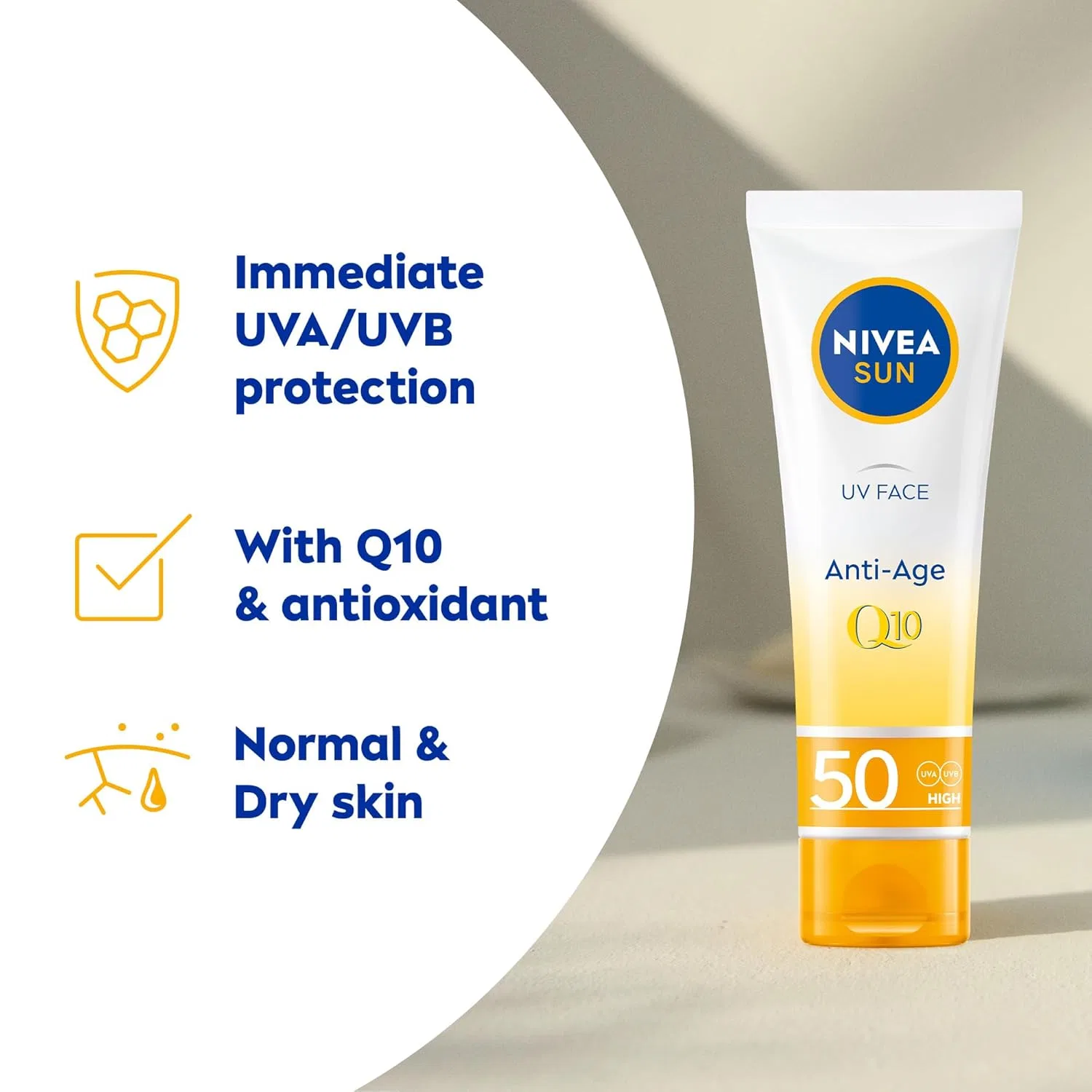 No brand Солнцезащитный крем для лица SPF50 Q10 Anti-Age, NIVEA, 50 мл — фото 2