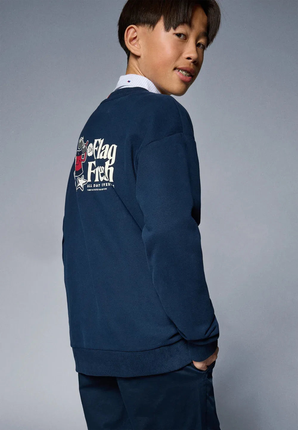 Забавная толстовка унисекс с принтом в виде флага на спине Tommy Hilfiger, Dark Night Navy