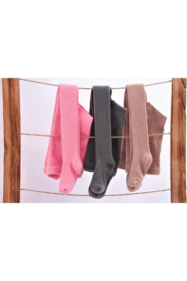 Детские носки с ребристой вязкой 3 шт Bebeğime Çorap, Pink-Grey-Beige