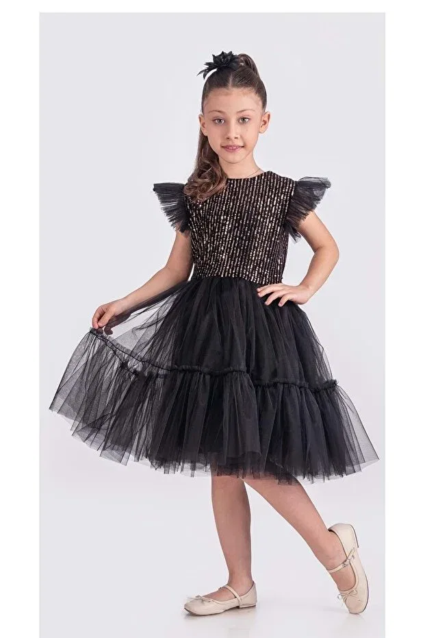 Детское платье для девочек с пайетками Mnk Baby&Kids, Black - Yellow