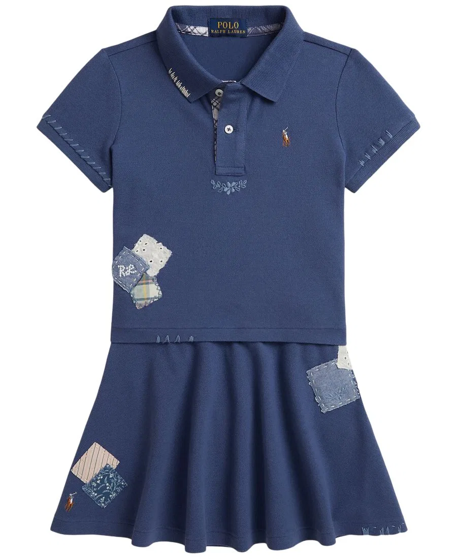 Комплект из поло и юбки с коротким рукавом, Patchwork Polo Ralph Lauren, Old Royal