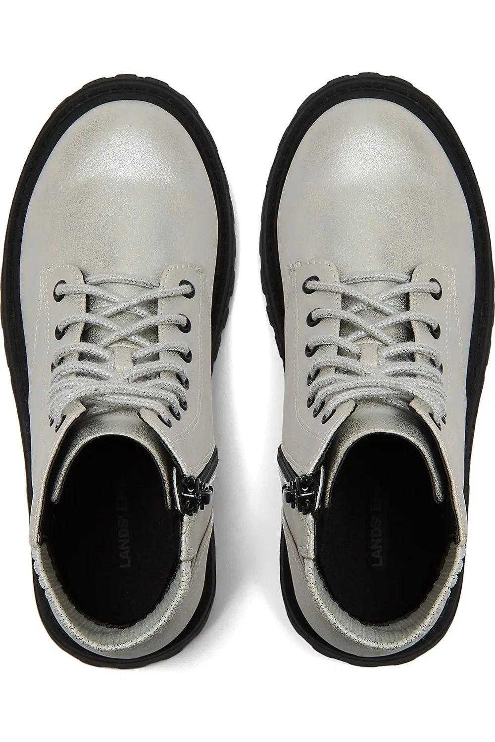 Детские ботинки на шнуровке с молнией Zip Up Lugged Boots Lands' End, Silver — фото 2